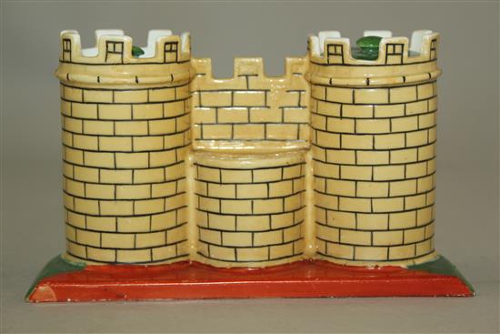 A rare Minton porcelain castle shaped inkstand, c.1830, 8cm